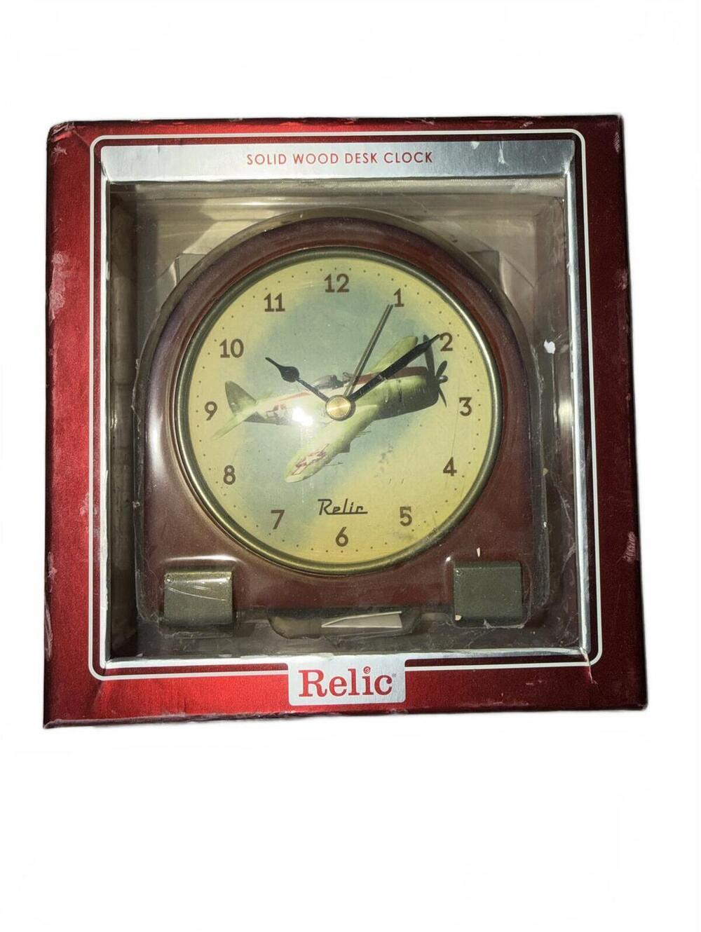 Relic Solid Wood Desk Clock with Airplane Design Untested NOS